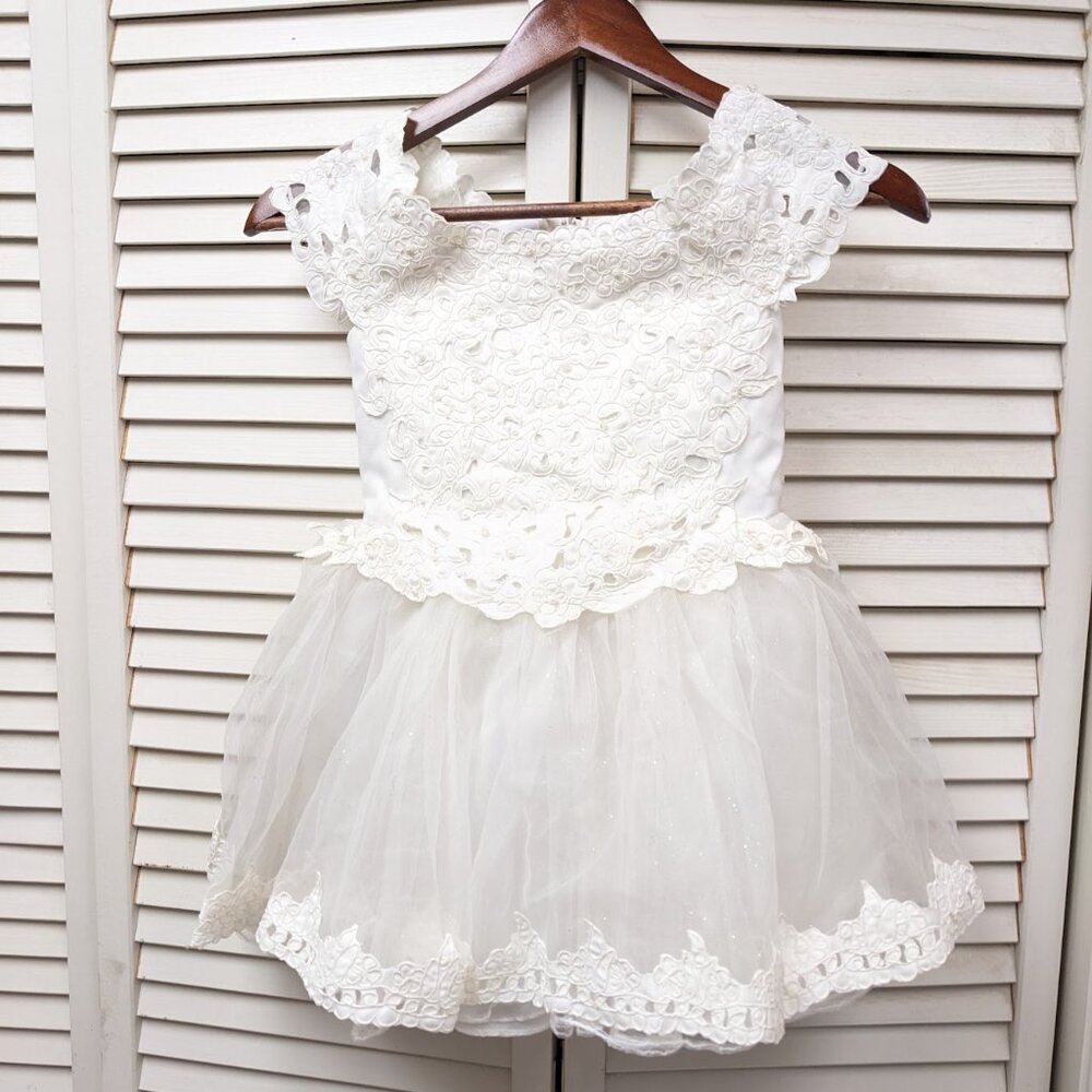 POPATU Embroidered Lace and Pearl Embellished Tulle Flower Girl Dress